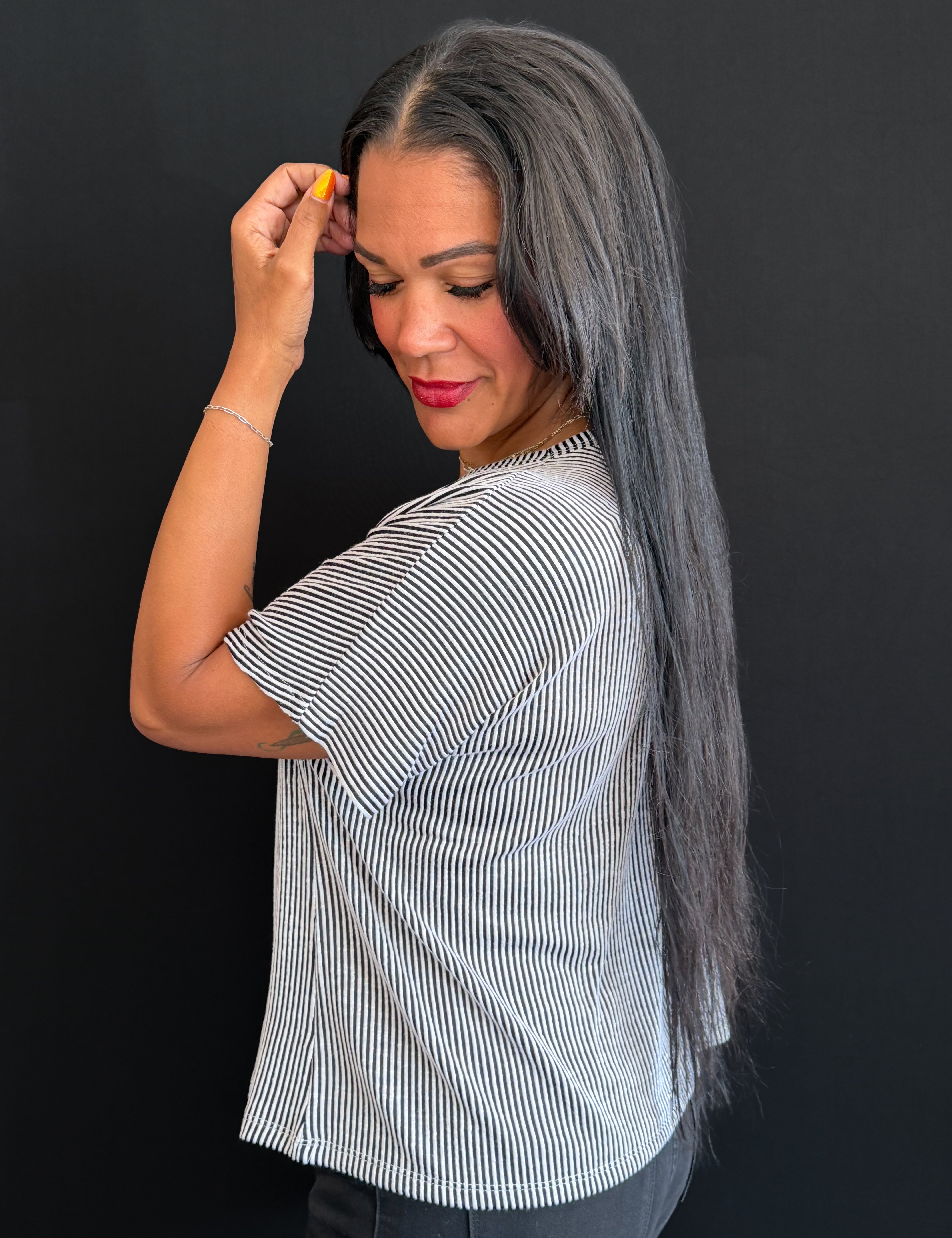 Odalys Ribbed Striped Oversized Short Sleeve Top