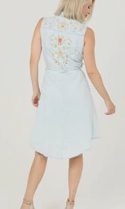 Ginny Embroidered Belted Denim Dress