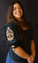 Penelope Embroidered Bubble Sleeve Rib Top