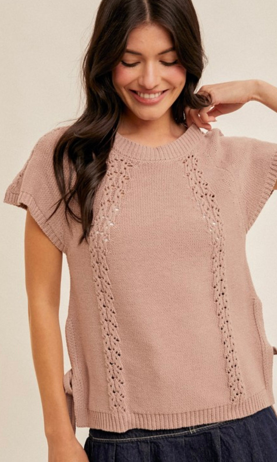 Fox Mauve Raglan Sleeve Side Tie Sweater Knit Top