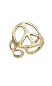 Boho Woodstock Gold Peace Sign  Ring