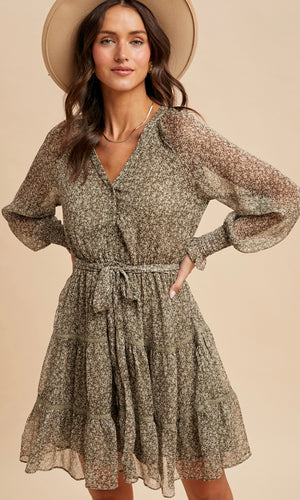 Lane Olive Floral Lace Overlay Mini Dress