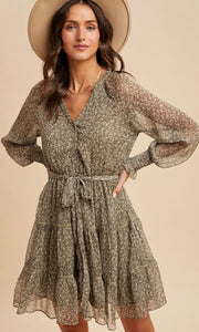 Lane Olive Floral Lace Overlay Mini Dress