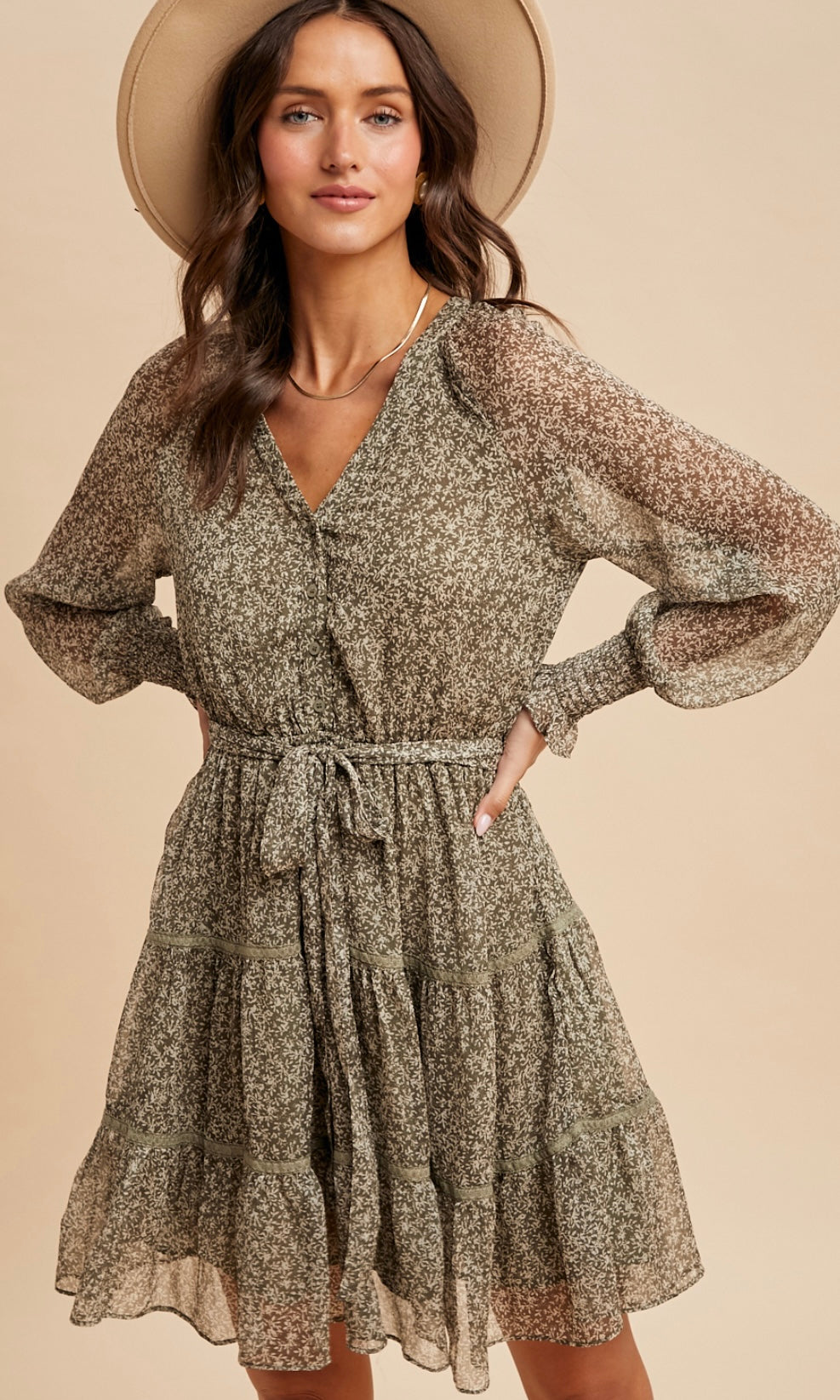 Lane Olive Floral Lace Overlay Mini Dress