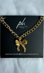 Marisol Gold Tone Minimal  Bow Ribbon Necklace