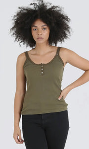 German Olive Lace Trim Rib Knit Cami