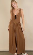 Maria Chocolate Casual Ribbed Knit Sleeveless Jumpsuit