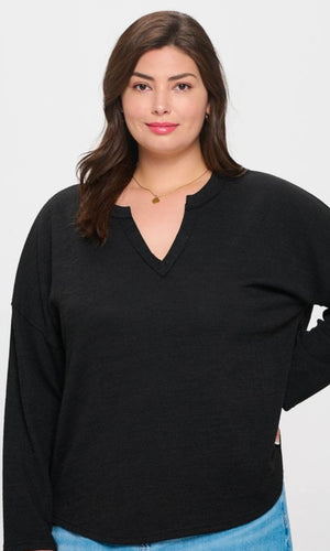 Plus Solid Notch Neck Knit Top