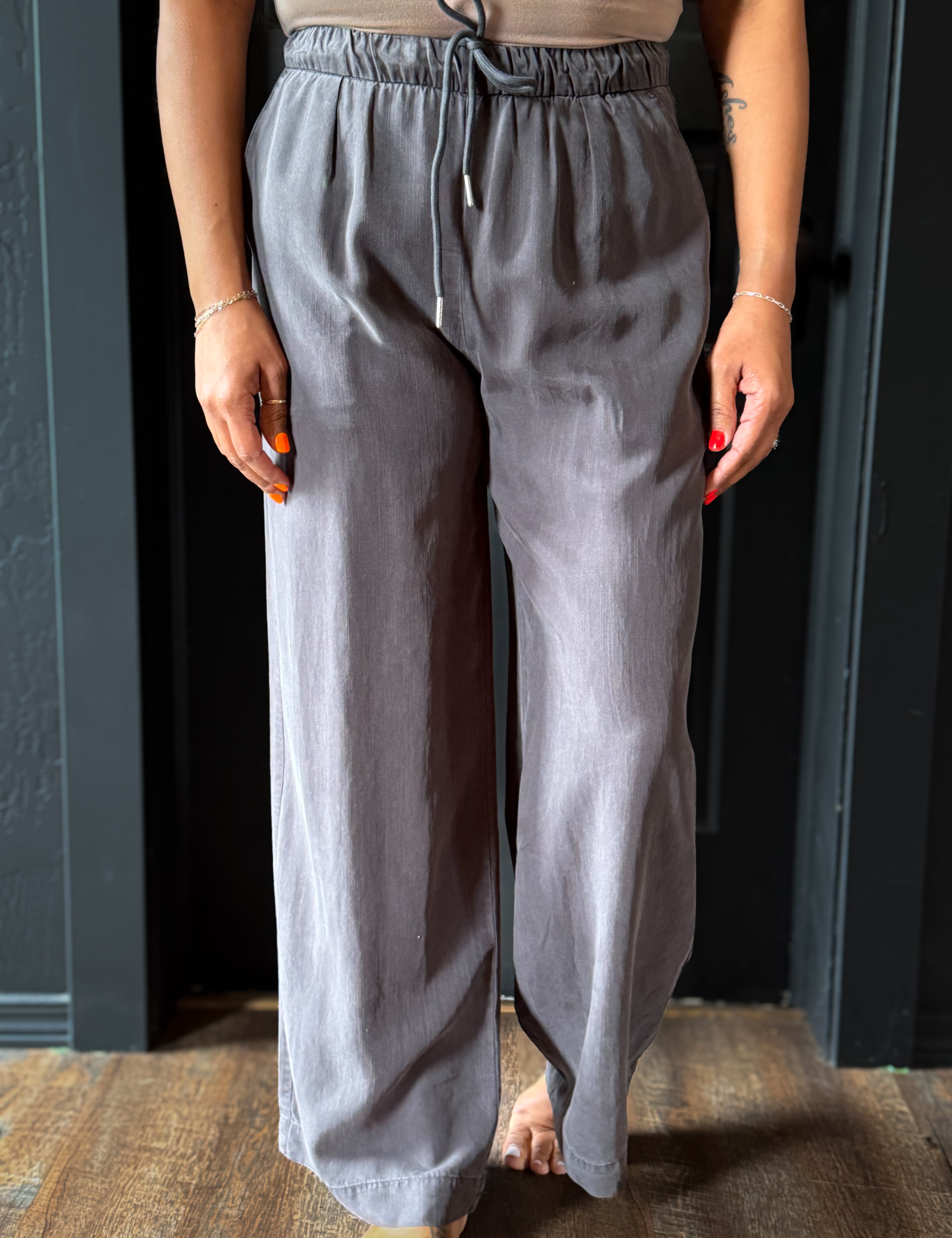 Hermie Sand Washed Tencel Wide Leg Pants