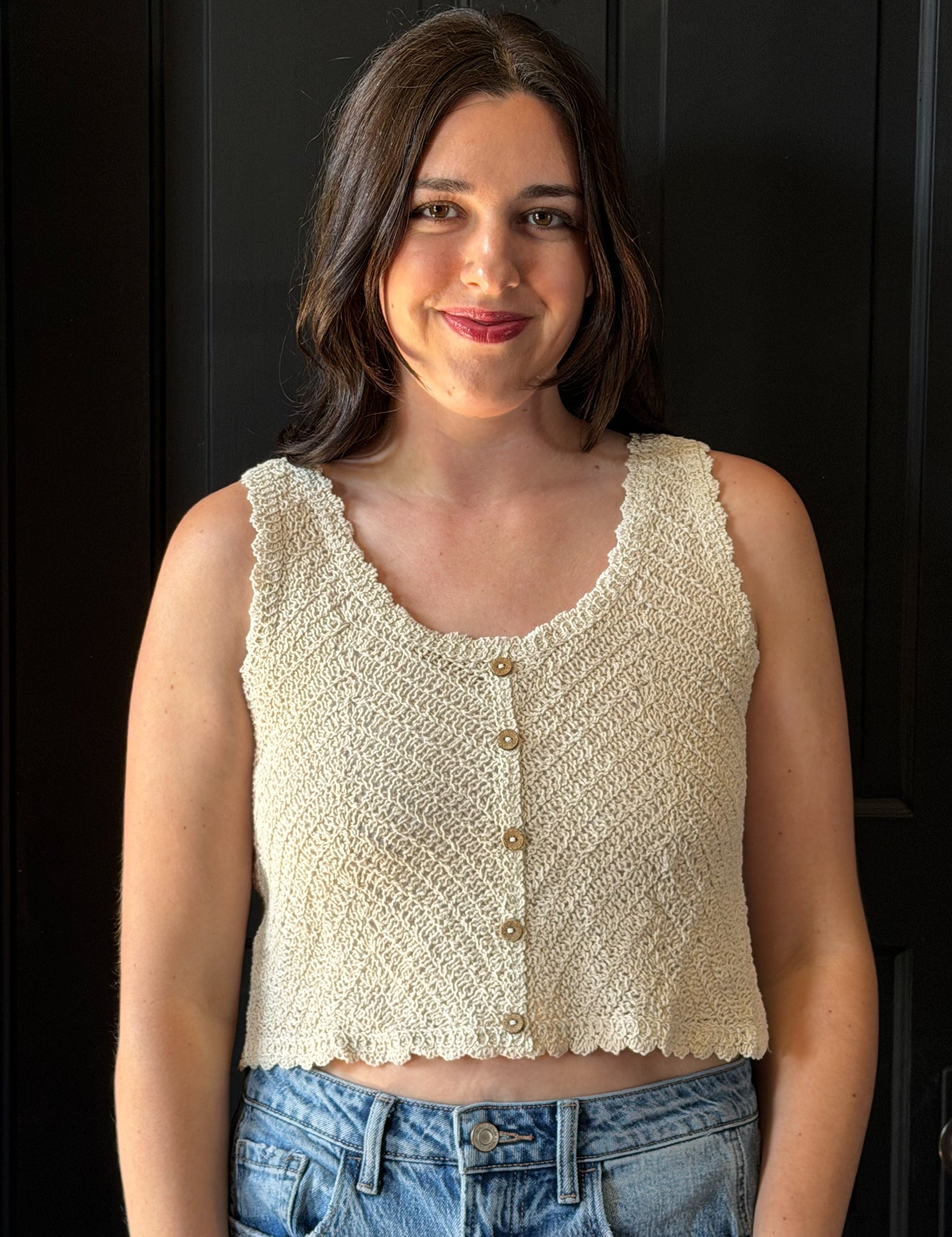Kora Sleeveless Crochet Top with Button Detail