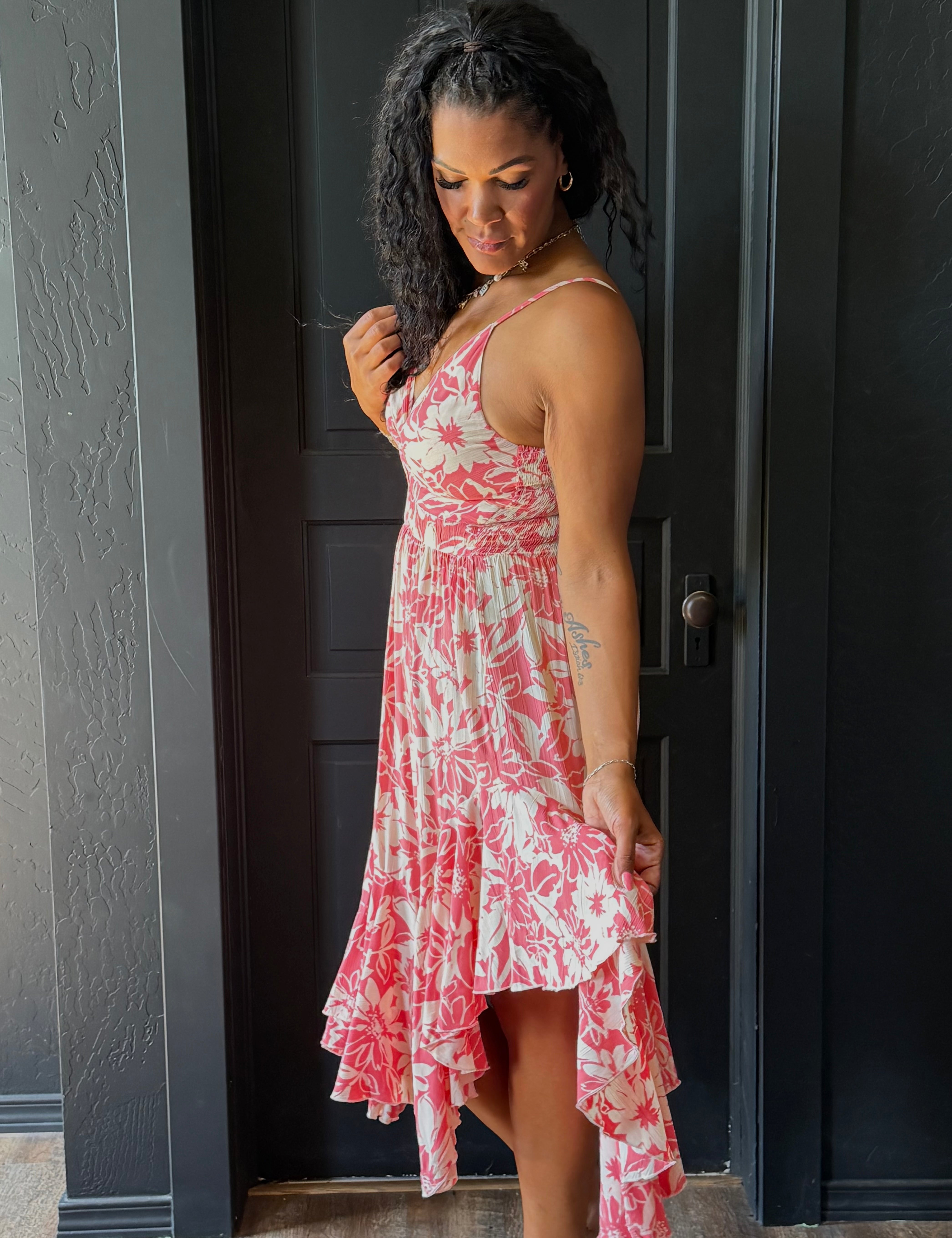 Myles Twist Front Triangle Cutout Assymetrical Hem Dress