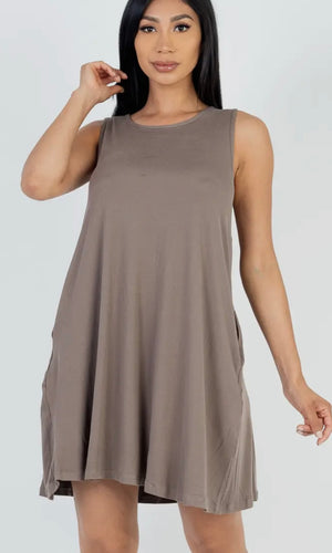 Hilma Taupe Comfy Sleeveless Flare Mini Dress