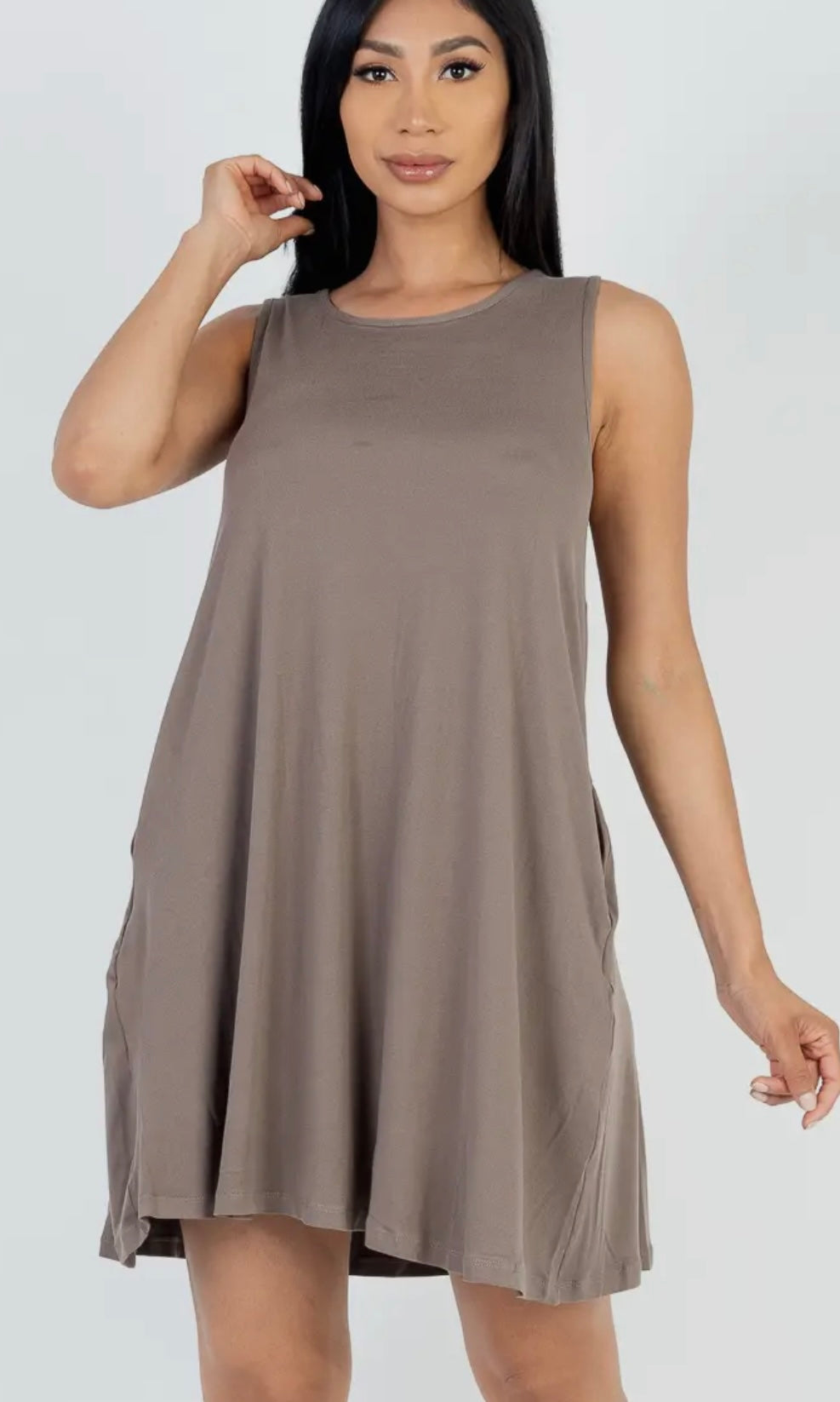 Hilma Taupe Comfy Sleeveless Flare Mini Dress