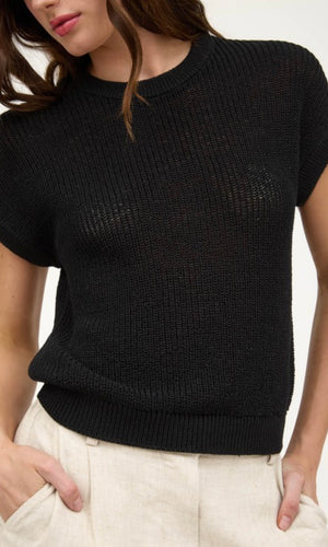 Era Black Sheer Knit Crewneck Batwing Sweater Top