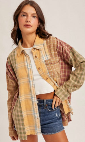Ashton Mustard Mix Plaid Button Down Flannel Shirt