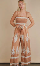 Madeline Taupe Boho Printed Smocking Detail Jumpsuit