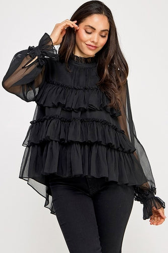 Maddox Black Tiered Ruffled Top