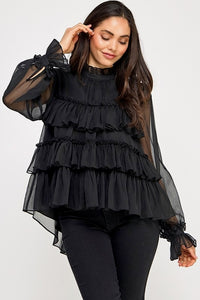 Maddox Black Tiered Ruffled Top