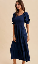 Leanna Navy Smocked Tiered Maxi Dress