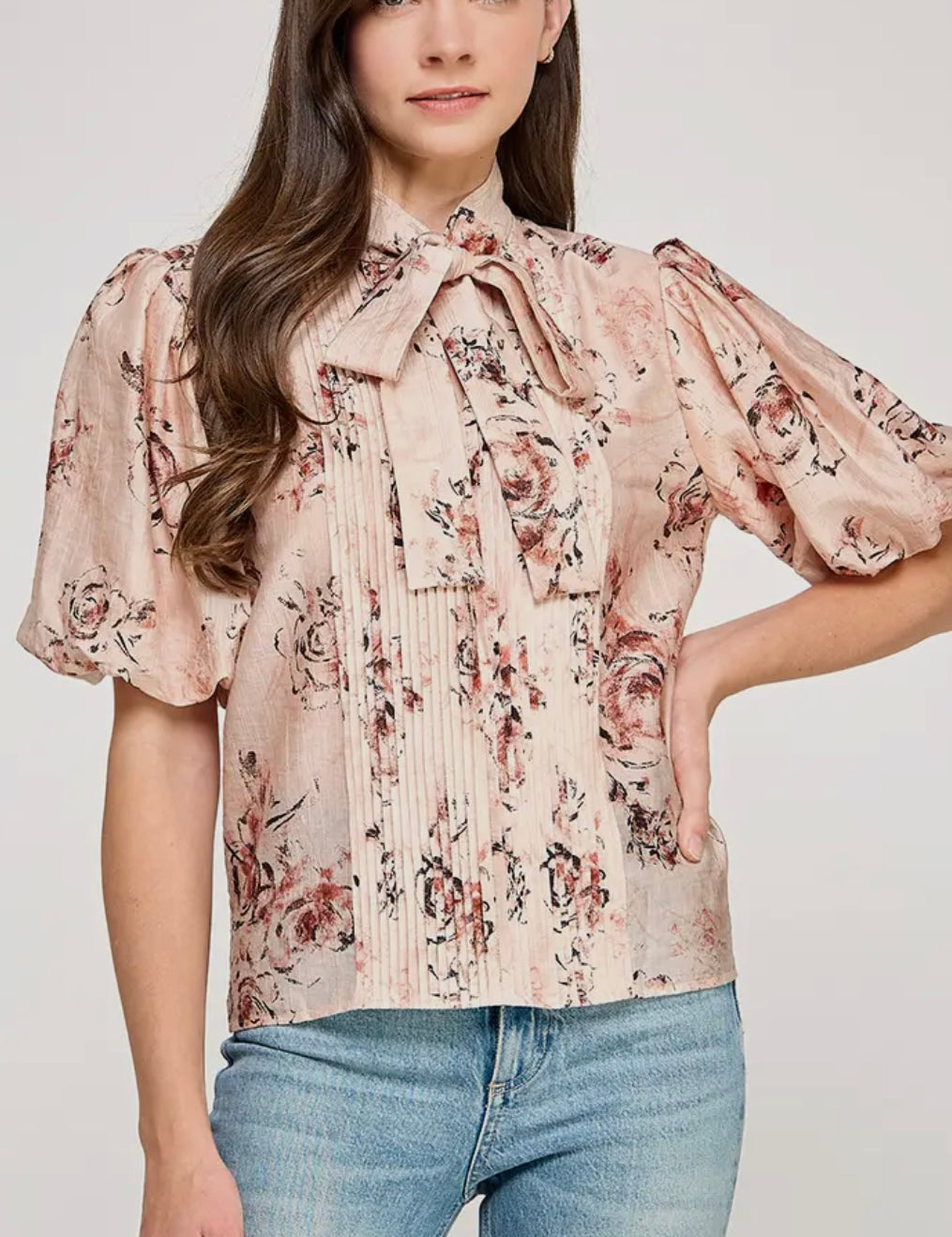 Marley Elbow Sleeve Tie Neck Blouse