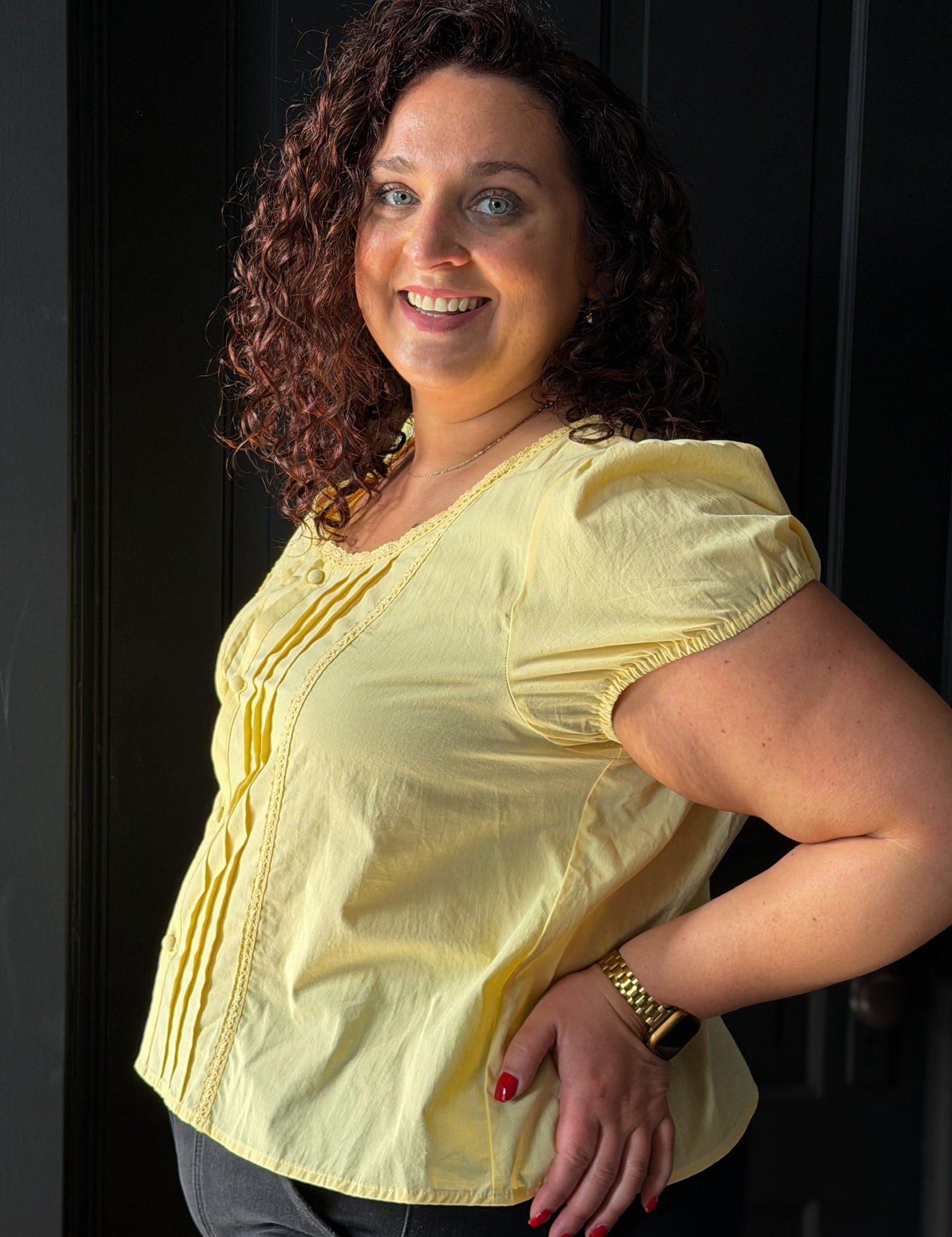 Arlo Plus Size Pintuck Pleated Button-Front Shell Top