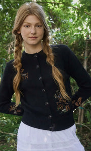 Launie Black Deer Embroidered Detail Long Sleeve Sweater