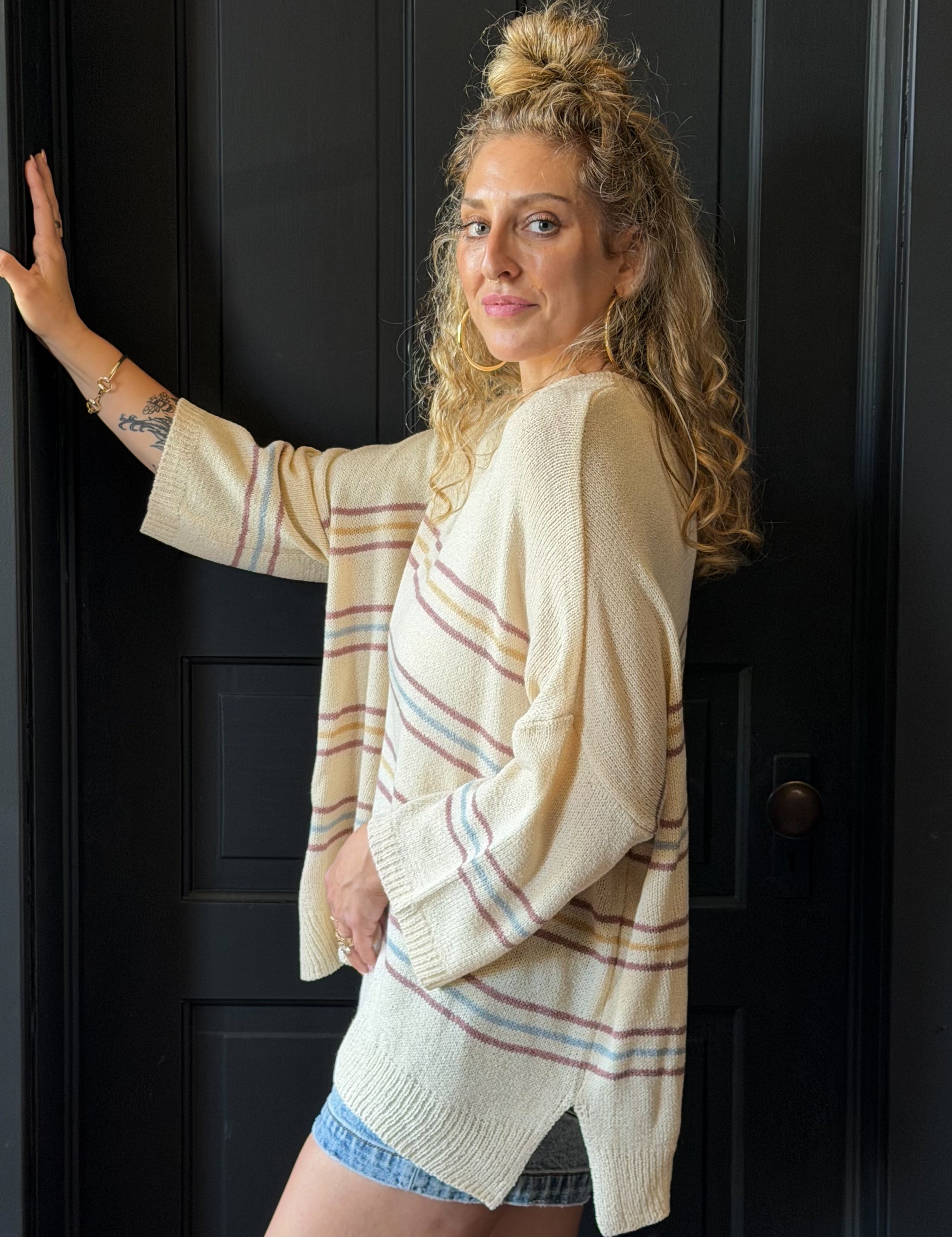 Ronan Stripe Half Sleeve Loose Fit Sweater Top
