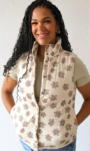 Maxine Ecru Floral Brushed Padding Vest