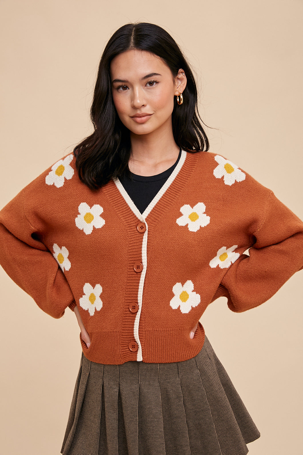 Ofelia Daisy Print Jacquard Cardigan