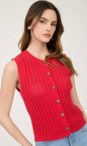 Greef Crew Neck Button Down Sleeveless Knit Cardigan