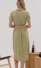 Leon Olive Button Down Belted Midi Dress