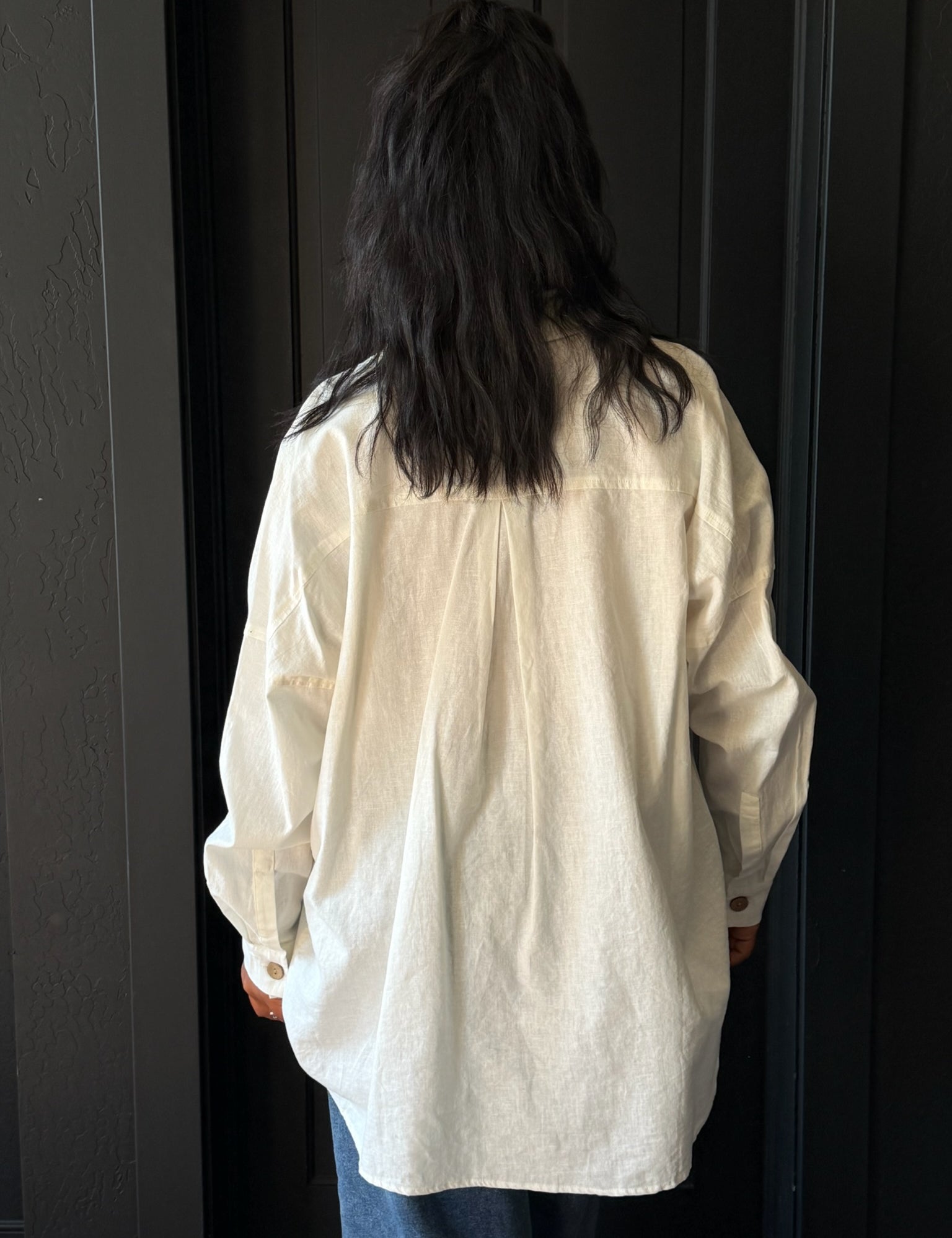 Maeve Off White Linen Blend Button Down