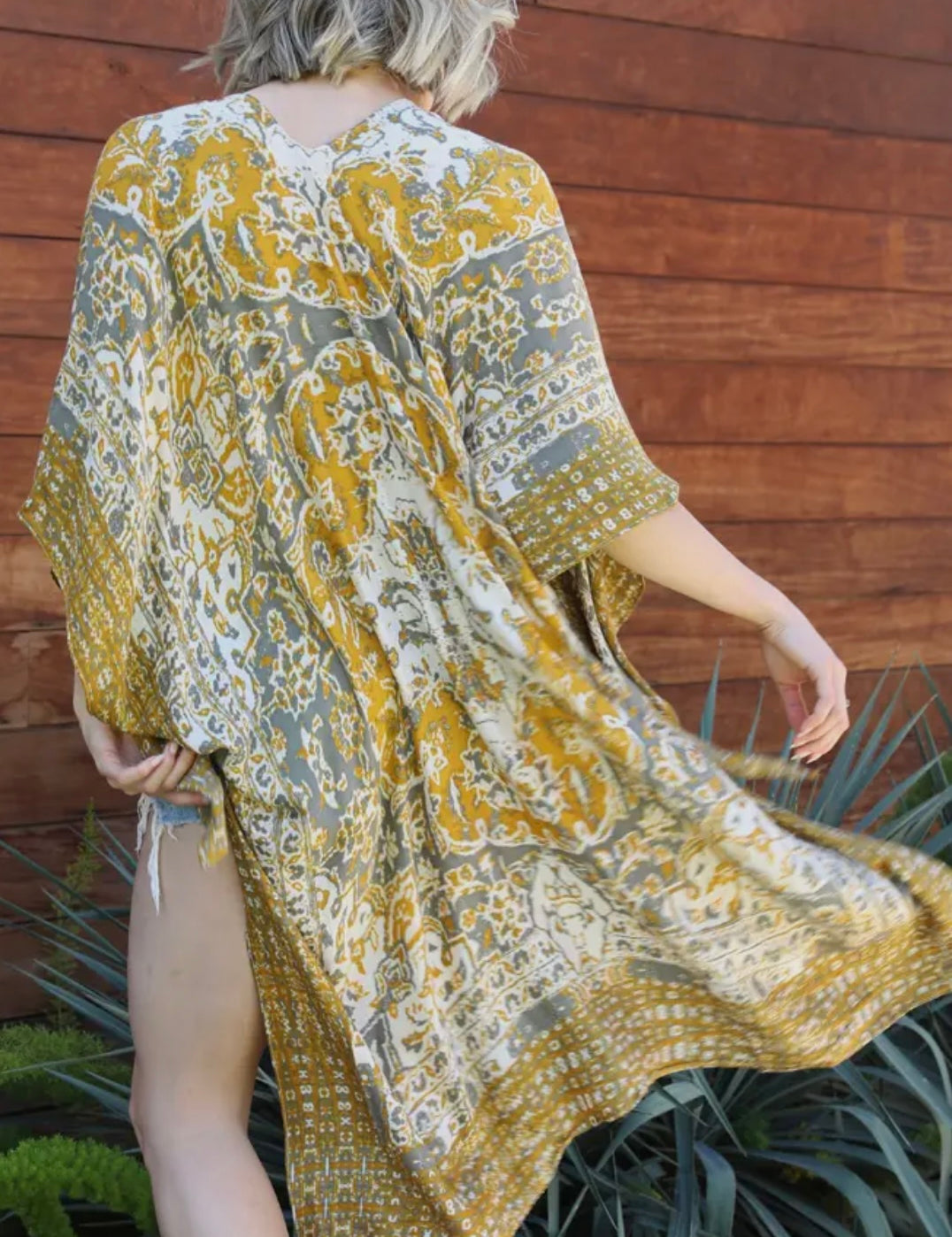 Allisha Mustard Printed Kimono