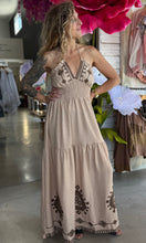 Mya Embroidey Brown Halter Maxi Dress