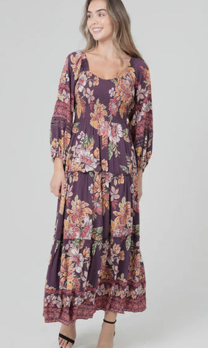 Jade Smocked Sweetheart Bodice Long Sleeve Maxi Dress