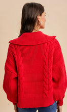Lyam Red Chunky Cable Knit Half Zip Sweater