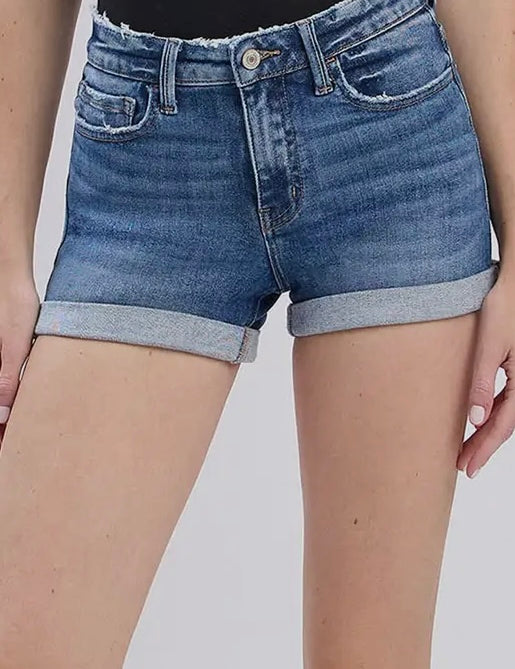 Aryana High Rise Double Cuffed Denim Shorts