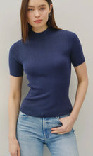 Nylah Teal Ribbed Short Sleeve Mock Neck Sweater