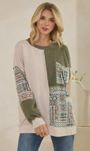 Awina Patchwork Knit Long Sleeve Pullover Top