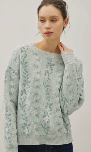 Promise Sage Cozy Floral Jacquard Sweater Top