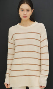 Indy Striped Sweater Tunic Top with Slit At Hemline