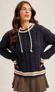 Miley Navy Contrast Hoodie Sweater Knit Top