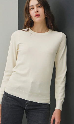 Nadia Ivory Viscose Crew Neck Soft Knit Sweater