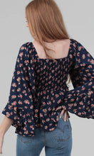 Robin V Neck Smocked Bust Wide Bell Flare Sleeve Top
