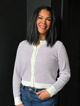 Unoe Lilac Mini Stripe Round Neck Cardigan