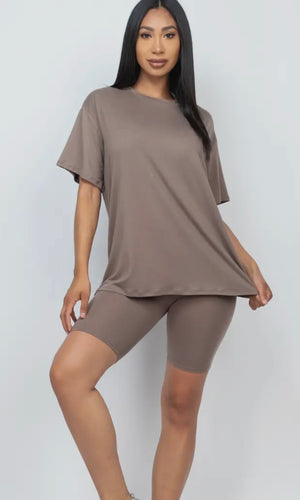 Harvey Taupe Loose Fit Top & Bike Shorts Set