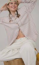 Nora Brown Stripe Collared Button Down Long Sleeve Shirt