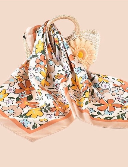Eli Floral Tie Bag Headband Faux Silk Scarf