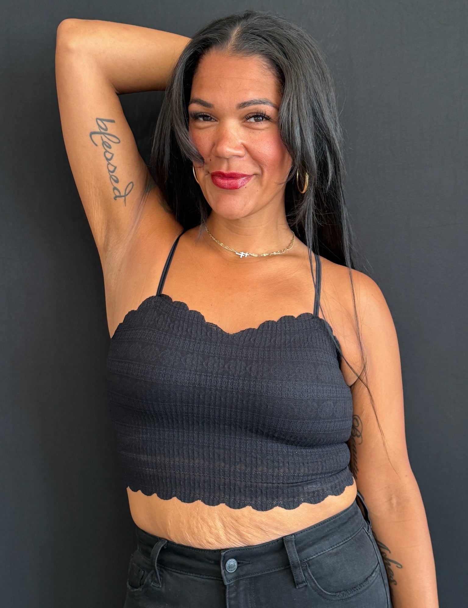 Della Black Striped Scallop Edge Bralette