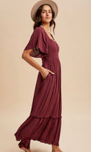 Lilith Cherry Laquer Swiss Dot Flutter Sleeve Maxi